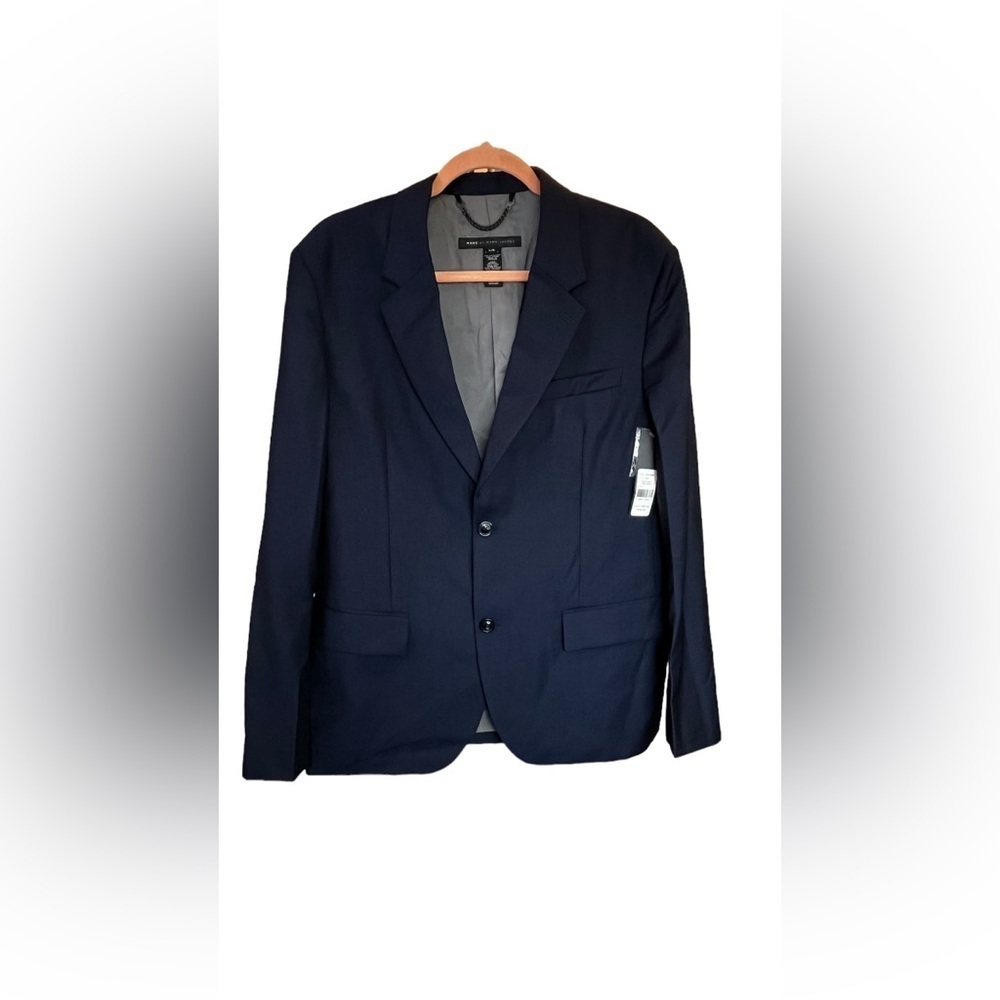Marc by Marc Jacobs Deep Navy Melange Wool Two Button Blazer Jacket Size L NWT
